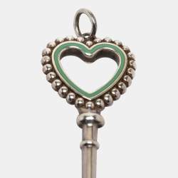 Pre Owned Tiffany & Co. Heart Key Enamel Sterling Silver Pendant