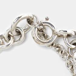 Pre Owned Tiffany & Co. Return to Tiffany Heart Tag Sterling Silver Double Chain Bracelet