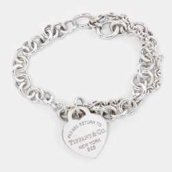 Pre Owned Tiffany & Co. Return to Tiffany Heart Tag Sterling Silver Double Chain Bracelet