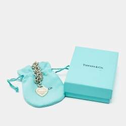 Pre Owned Tiffany & Co. Return to Tiffany Heart Tag Sterling Silver Double Chain Bracelet