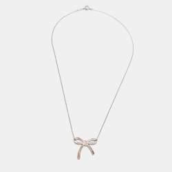 Pre Owned Tiffany & Co. Sterling Silver Bow Pendant Necklace
