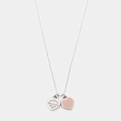 Pre Owned Tiffany & Co. Return to Tiffany Pink Enamel Sterling Silver Heart Tag Pendant Necklace