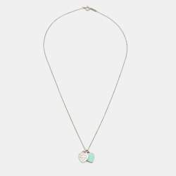 Pre Owned Tiffany & Co. Sterling Silver Double Heart Tag Pendant Necklace