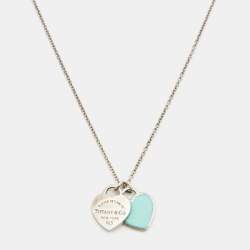 Pre Owned Tiffany & Co. Sterling Silver Double Heart Tag Pendant Necklace