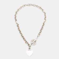 Pre Owned Tiffany & Co. Sterling Silver Heart Tag Charm Toggle Necklace