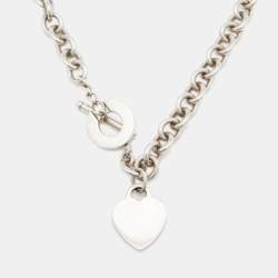 Pre Owned Tiffany & Co. Sterling Silver Heart Tag Charm Toggle Necklace