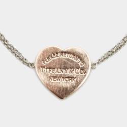 Tiffany & Co. Return To Tiffany Sterling Silver Rubedo Heart Tag Double Chain Bracelet