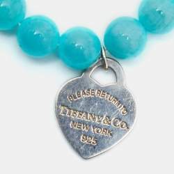 Pre Owned Tiffany & Co. Return To Tiffany Love Heart Tag  Amazonite Sterling Silver Charm Bracelet