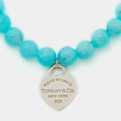 Pre Owned Tiffany & Co. Return To Tiffany Love Heart Tag  Amazonite Sterling Silver Charm Bracelet