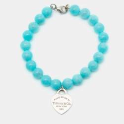 Pre Owned Tiffany & Co. Return To Tiffany Love Heart Tag  Amazonite Sterling Silver Charm Bracelet
