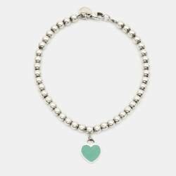 Pre Owned Tiffany & Co. Return To Tiffany Love Heart Tag Blue Enamel Sterling Silver Beaded Bracelet