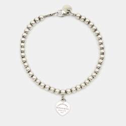 Pre Owned Tiffany & Co. Return To Tiffany Love Heart Tag Blue Enamel Sterling Silver Beaded Bracelet