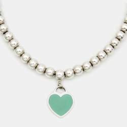 Pre Owned Tiffany & Co. Return To Tiffany Love Heart Tag Blue Enamel Sterling Silver Beaded Bracelet