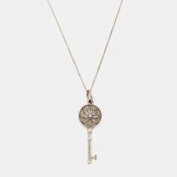 Pre Owned Tiffany & Co. Tiffany Key Diamond Sterling Silver Pendant Necklace