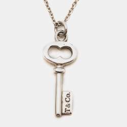 Pre Owned Tiffany & Co. Mini Oval Key Sterling Silver Pendant Necklace