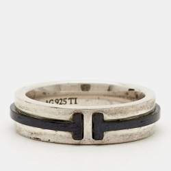 Pre Owned Tiffany & Co. Tiffany T Ceramic Sterling Silver Ring Size 52