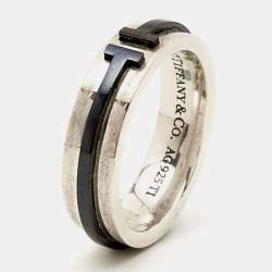 Pre Owned Tiffany & Co. Tiffany T Ceramic Sterling Silver Ring Size 52