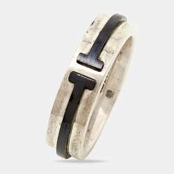 Pre Owned Tiffany & Co. Tiffany T Ceramic Sterling Silver Ring Size 52