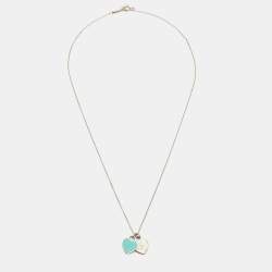 Tiffany & Co. Return to Tiffany Enamel Double Heart Tag Sterling Silver Pendant Necklace