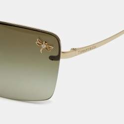 Pre Owned Tiffany & Co. Green/Gold Tone TF3030-B Dragonfly Embellished Shield Sunglasses