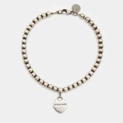 Pre Owned Tiffany & Co. Return to Tiffany Sterling Silver Heart Charm Bead Bracelet