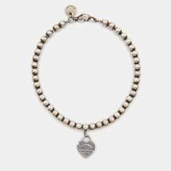 Pre Owned Tiffany & Co. Return to Tiffany Sterling Silver Heart Charm Bead Bracelet