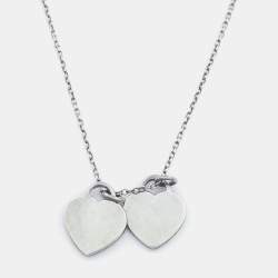 Tiffany & Co. Return To Tiffany Double Heart Tag Enamel Silver Pendant Necklace