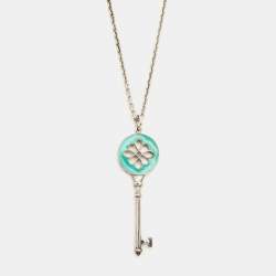 Pre Owned Tiffany & Co. Knot Key Pendant Enamel Sterling Silver Necklace