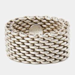 Pre Owned Tiffany & Co. Somerset Mesh Sterling Silver Ring Size 57
