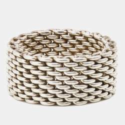 Pre Owned Tiffany & Co. Somerset Mesh Sterling Silver Ring Size 57