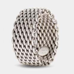 Pre Owned Tiffany & Co. Somerset Mesh Sterling Silver Ring Size 57