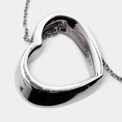 Pre Owned Tiffany & Co. Slanted Open Heart Silver Pendant Necklace