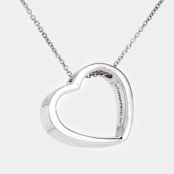 Pre Owned Tiffany & Co. Slanted Open Heart Silver Pendant Necklace
