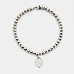 Tiffany & Co. Return to Tiffany Sterling Silver Heart Charm Bead Bracelet