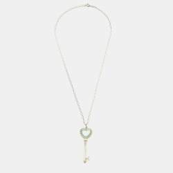 Pre Owned Tiffany & Co. Tiffany Keys Enamel Silver Beaded Heart Key Pendant Necklace