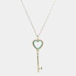 Pre Owned Tiffany & Co. Tiffany Keys Enamel Silver Beaded Heart Key Pendant Necklace
