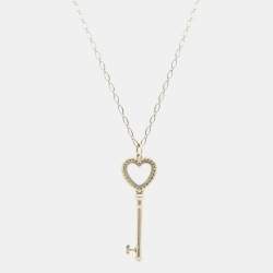 Pre Owned Tiffany & Co. Tiffany Keys Enamel Silver Beaded Heart Key Pendant Necklace
