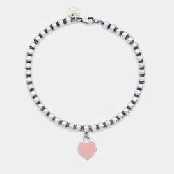 Pre Owned Tiffany & Co. Return to Tiffany Enamel Heart Tag Sterling Silver Beaded Bracelet
