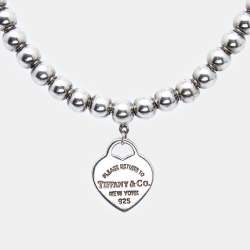 Pre Owned Tiffany & Co. Return to Tiffany Enamel Heart Tag Sterling Silver Beaded Bracelet