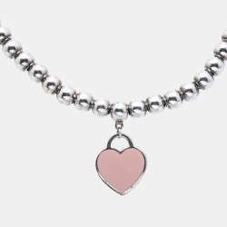 Pre Owned Tiffany & Co. Return to Tiffany Enamel Heart Tag Sterling Silver Beaded Bracelet