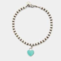 Pre Owned Tiffany & Co. Return To Tiffany Love Heart Tag Enamel Sterling Silver Beaded Bracelet