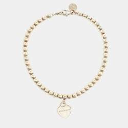 Pre Owned Tiffany & Co. Return to Tiffany Heart Charm Sterling Silver Beaded Bracelet