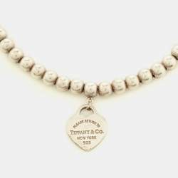 Pre Owned Tiffany & Co. Return to Tiffany Heart Charm Sterling Silver Beaded Bracelet