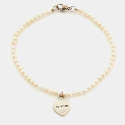 Tiffany & Co. Return To Tiffany Cultured Pearl Sterling Silver Heart Tag Bracelet
