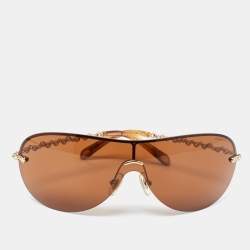 Tiffany & Co. Gold Tone/Brown Crystal TF3008-B Shield Sunglasses