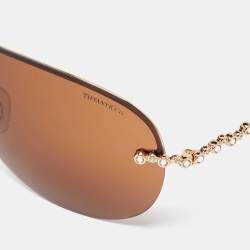 Tiffany & Co. Gold Tone/Brown Crystal TF3008-B Shield Sunglasses