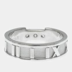 Pre Owned Tiffany & Co. 18K White Gold and Diamond Atlas Diamond Open Band Ring EU 50
