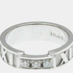 Pre Owned Tiffany & Co. 18K White Gold and Diamond Atlas Diamond Open Band Ring EU 50