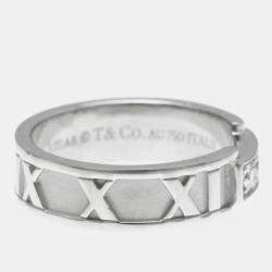 Pre Owned Tiffany & Co. 18K White Gold and Diamond Atlas Diamond Open Band Ring EU 50