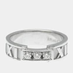 Pre Owned Tiffany & Co. 18K White Gold and Diamond Atlas Diamond Open Band Ring EU 50
